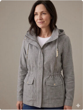 Women's HYFVE Gray White Striped Hooded Utility Jacket S